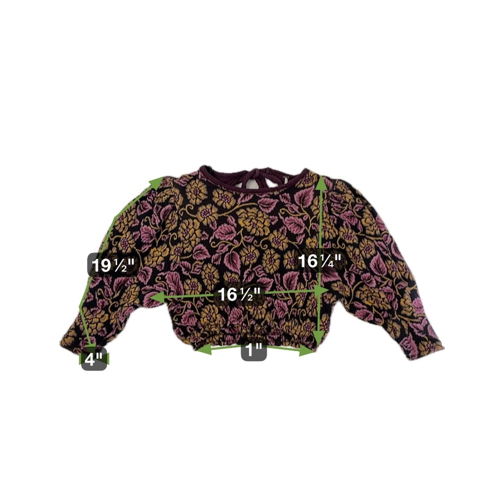 Free People Boho Tapestry Floral Puff Sleeve 100% Cotton Purple Gold Black Sz Sm - Picture 3 of 5